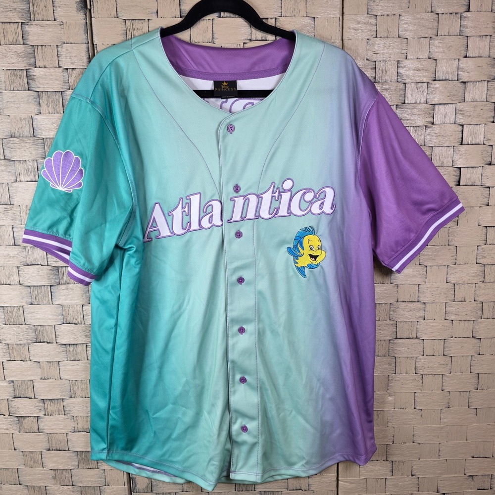Disney Princess Little Mermaid Baseball Jersey Womens Large Teal Purple Ariel 89